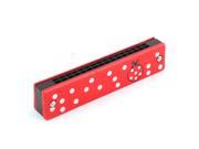 Unique BargainsWooden Frame Dot Pattern Dual Rows 32 Holes Harmonica Red