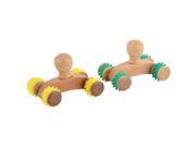 Unique BargainsFamily Wooden Handle 4 Wheel Muscle Relaxing Tool Acupoint Body Massager 2pcs