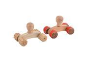 Unique BargainsFamily Wood Handle 4 Wheel Designed Body Leg Relaxing Rolling Massager 2 in 1