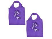 Polyester Fish Pattern Shoulder Hand Carrier Foldable Shopping Bag Purple 2pcs