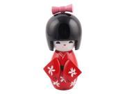 Unique BargainsDesk Wood Decor Japanese Kokeshi Kimono Doll Toy Craft Gift Red 6cm Dia