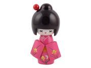 Unique BargainsWood Floral Pattern Decor Japanese Kokeshi Kimono Doll Toy Craft Gift 6cm Dia