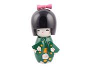 Unique BargainsHome Desk Decor Japanese Kokeshi Kimono Doll Toy Craft Gift Green 6cm Dia