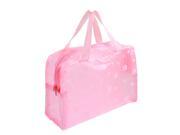 Foldable Flower Printed Zipper Mesh Travel Wash Bag Pouch Pocket Pink Clear