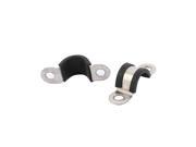 2Pcs 14mm Dia Rubber Lined U Shaped Stainless Steel Pipe Clips Hose Tube Clamp