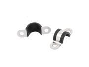 2Pcs 15mm Dia Rubber Lined U Shaped Stainless Steel Pipe Clips Hose Tube Clamp