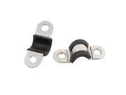 2Pcs 9mm Dia Rubber Lined U Shaped Stainless Steel Pipe Clips Hose Tube Clamp