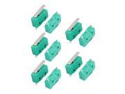 10Pcs AC250 125V 3A 3P Momentary 18mm Lever Arm Micro Switch Green KW12 1S
