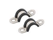 2Pcs 13mm Dia Rubber Lined U Shaped Stainless Steel Hose Pipe Clips Clamp Cable