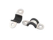 2Pcs 11mm Dia Rubber Lined U Shaped Stainless Steel Hose Pipe Clips Clamp Cable