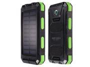 10000mAh Solar Charger Dual USB Power Bank Phone Flashlight Compass Black Green