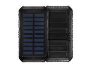 10000mAh Solar Charger Double USB Power Bank w Flashlight Black