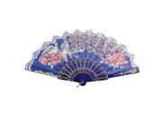 Chinese Style D Ring Decor Frame Peacock Pattern Floral Rim Hand Fan Blue Chinese Style D Ring Decor Frame Peacock Pattern Floral Rim Hand Fan Blue