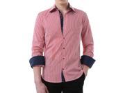 UPC 604267464058 product image for Men Paneled Collar Stripes Pattern Button Down Long Sleeves Shirt Red S | upcitemdb.com