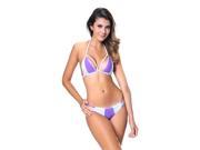 I Glam Women s Bikini Padded Bandeau Top Side Strappy Bottom Beach Swimsuit Swimwear Bathing Suit Purple And White