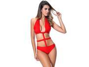 I Glam Women s Bikini Triangle Swimwear Sexy One Piece Retro Push Up Vintage Bathing Beach Swimsuit Red