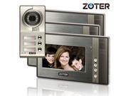 ZOTER® Wired 7 TFT LCD Color Screen Video Door Phone Doorbell 600TVL Metal Camera Home Security Entry Intercom System for 3 Families