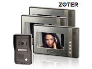 ZOTER 7 inch Color LCD Wired Video Door Phone Doorbell Home Entry Intercom System Kit 3 Monitor 1 Camera Night Vision 702D2