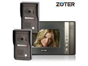 ZOTER 7 inch Color LCD Wired Video Door Phone Doorbell Home Entry Intercom System Kit 1 Monitor 2 Camera Night Vision 702D2