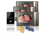 Wired 7 inch LCD Color Video Door Phone Intercom Doorbell 1 Camera 3 Monitor RFID Access Control Security Entry System