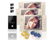 Wired 8 inch LCD Color Recording Video Door Phone Intercom Doorbell 1 Camera 3 White Monitor RFID Access Control Security Entry System with 4GB SD Card