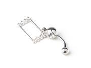 Hollow Square Rectangle Clear Gems Curved Navel Belly Ring 20x10mm Pendant