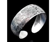 Alloy Tibet Silver Carved Fortune Phoenix Peony Woman’s Cuff Bangle Bracelet