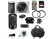 Sony A6000 ILCE6000L S Alpha A6000 Mirrorless Digital Camera Silver with 16 50mm and 55 210mm Lens Bundle and 32GB Bsest Mirrorless Camera Kit