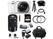 Sony a6000 Alpha a6000 Interchangeable Lens Camera with 16 50mm Power Zoom Lens White and Sony E 55 210mm F4.5 6.3 OSS Lens Black plus 64GB Deluxe Accessor