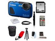 CANON D30 Canon PowerShot D30 Digital Camera Waterproof Digital Camera Blue 32GB SD HC Memory Card Accessory Kit
