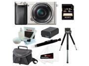 Sony a6000 Alpha a6000 24.3 MP Interchangeable Lens Camera with 16 50mm Power Zoom Lens Silver Sony 16GB SD Card Sony Case Replacement NP FW50 Battery