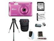 Nikon S3700 COOLPIX Camera Pink with 32GB Kit