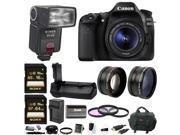 Canon EOS 80D Digital SLR w 18 55mm f 3.5 5.6 Lens Bower TTL Flash Battery Grip Bundle