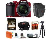 Nikon COOLPIX B500 Digital Camera Red with Sony 32GB Card Focus Accessory Bundle