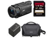 Sony FDR AX53 UHD 4K Handycam Camcorder w Sony NPFV70 LCSU21 Sony 128GB SDXC