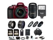 Nikon D3400 DSLR Camera Red with 18 55mm and Wide Tele Lenses 32GB Kit