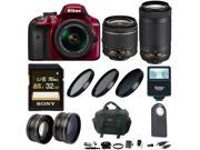 Nikon D3400 DSLR Camera Red 18 55 70 300 Wide Tele Lenses Kit