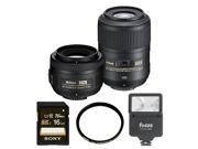 Nikon 2 Lens Kit with Focus Digital Flash 16GB Memory Card w 52mm Filter