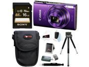Canon PowerShot ELPH 360 HS Digital Camera Purple w Sony 16GB SD Card Focus Accessory Bundle