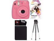 Fujifilm Instax Mini 9 (Flamingo Pink) w/Macaron Film , Photo Album & Tripod Kit