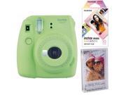 Fujifilm Instax Mini 9 Instant Camera (Lime) with Macaron Film and Glitter Frame
