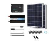 RENOGY® Solar Complete Kit 200W Poly Two 100W Polycrystalline Solar Panels One 30A PWM Controller One 1000W Inverter One Pair of MC4 Connector One Pair of MC4