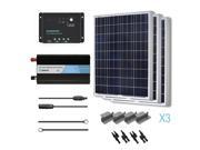 RENOGY® Solar Complete Kit 300W Poly Three 100W Poly Solar Panels One 30A PWM Controller One 1000W Inverter Two Pairs of MC4 Connectors One Pair of MC4 Adaptor