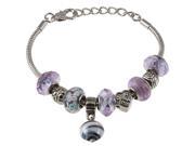 Silvertone 7 1.5 Extension Murano style Lavendar Glass Beads with Circle Charm Bracelet