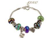 Silvertone 7 1.5 Extension Murano style Rainbow Glass Beads with Heart Lock Charm Bracelet