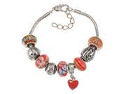 Silvertone 7 1 Extension Red Beads with Heart Charm Mother Bracelet