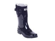 Women Mid Calf Black Rubber Rain Boot