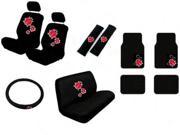 15 Piece Auto Interior Gift Set Spring Red Ladybugs and Bubbles A Set of 2 Seat Covers 1 Rear Bench Cover 1 Steering Wheel A Set of 2 Seat Belt Pads and