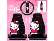 4 Pieces Hello Kitty Car Seat Cover with Steering Wheel Cover and Purple Slice Set