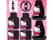 8 Pieces Hello Kitty Car Seat Cover with 4 Rubber Mats Steering Wheel Cover and Purple Slice Set